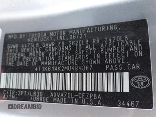 2021 Toyota Camry XSE z VIN 4T1K61AK2MU484387, wystawiony jako IAAI lot #41621573 z przebiegiem 83 338 mil mil oraz . Historia ofert i sprzedaży dostępna na DreamBid. Obrazek 9.