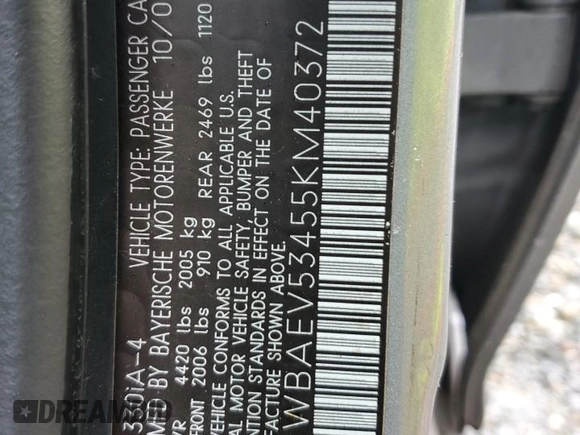 2005 BMW 3 Series 330i with VIN WBAEV53455KM40372, listed as a Copart auction lot 80758844 with 149,065 mi miles and Salvage Title. Bid and sale history available at carsss.com. Image 14.