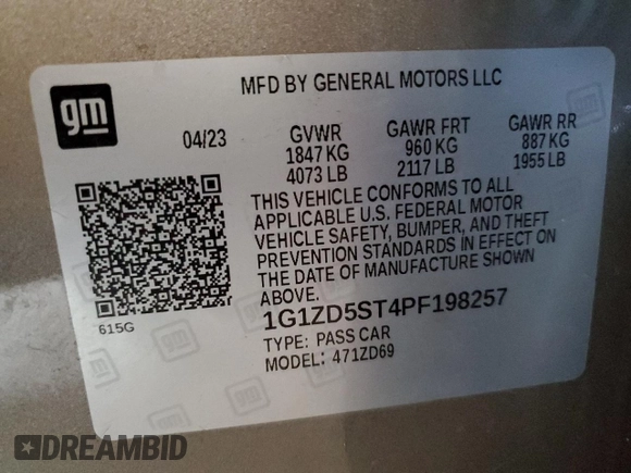2023 Chevrolet Malibu LT with VIN 1G1ZD5ST4PF198257, listed as a Copart auction lot 86386714 with 21,082 mi miles and Salvage Title. Bid and sale history available at DreamBid. Image 12.