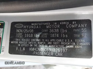 2009 Hyundai Accent Auto GLS z VIN KMHCN46C69U326197, wystawiony jako IAAI lot #42268198 z przebiegiem 74 308 mil mil oraz . Historia ofert i sprzedaży dostępna na DreamBid. Obrazek 9.