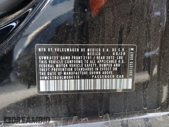 2020 Volkswagen Jetta S с VIN 3VWC57BU9LM084115, выставлен на аукционе Copart как лот 60327775 с пробегом 16 868 миль миль и Чистый • Clean title. История ставок и продаж доступна на DreamBid. Изображение 12.