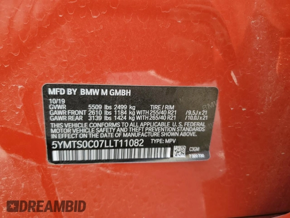 2020 BMW X3 M Competition with VIN 5YMTS0C07LLT11082, listed as a Copart auction lot 50587255 with 64,948 mi miles and Salvage Title. Bid and sale history available at carsss.com. Image 13.