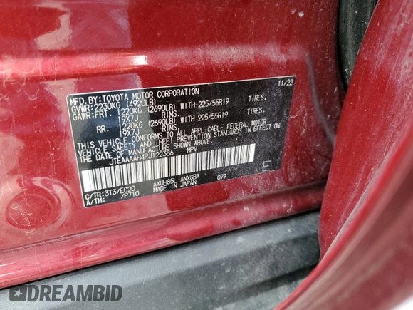 2023 Toyota Venza LE with VIN JTEAAAAH4PJ122386, listed as a Copart auction lot 50275565 with 37,651 mi miles and Clean Title. Bid and sale history available at DreamBid. Image 13.
