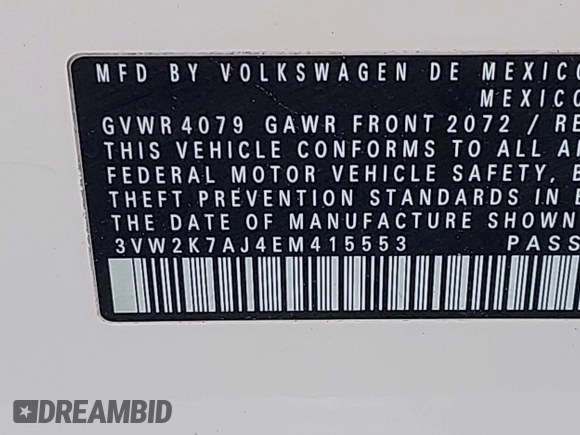 2014 Volkswagen Jetta S z VIN 3VW2K7AJ4EM415553, wystawiony jako IAAI lot #41971067 z przebiegiem 143 235 mil mil oraz . Historia ofert i sprzedaży dostępna na DreamBid. Obrazek 9.