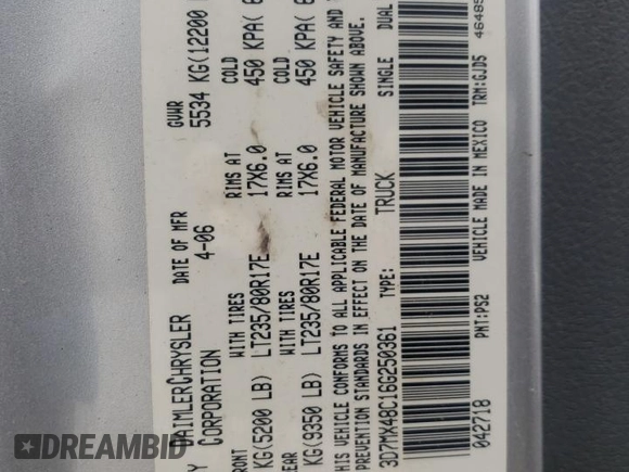 2006 Dodge 3500 SLT with VIN 3D7MX48C16G250361, listed as a Copart auction lot 50033215 with 242,398 mi miles and Salvage Title. Bid and sale history available at carsss.com. Image 12.