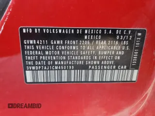 2012 Volkswagen Jetta SE z VIN 3VWDP7AJ1CM450199, wystawiony jako Copart lot #59988655 z przebiegiem Nie podano mil oraz Szkoda całkowita • Salvage title. Historia ofert i sprzedaży dostępna na DreamBid. Obrazek 12.