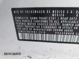2019 Volkswagen Jetta S с VIN 3VWC57BU6KM212518, выставлен на аукционе IAAI как лот 42454960 с пробегом 51 526 миль миль и . История ставок и продаж доступна на DreamBid. Изображение 9.