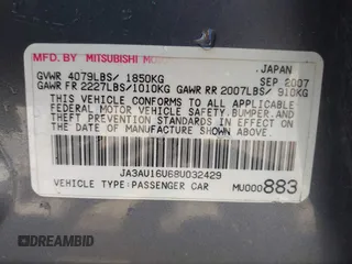 2008 Mitsubishi Lancer DE with VIN JA3AU16U68U032429, listed as a IAAI auction lot 42064179 with 187,733 mi miles. Bid and sale history available at carsss.com. Image 9.