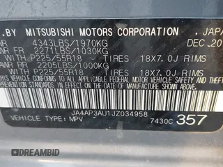 2018 Mitsubishi Outlander ES z VIN JA4AP3AU1JZ034958, wystawiony jako IAAI lot #41298536 z przebiegiem 145 267 mil mil oraz . Historia ofert i sprzedaży dostępna na DreamBid. Obrazek 9.