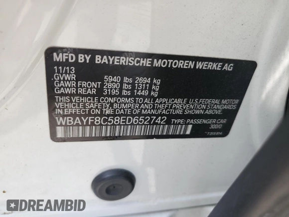 2014 BMW 7 Series ALPINA B7 xDrive с VIN WBAYF8C58ED652742, выставлен на аукционе Copart как лот 60919225 с пробегом 79 560 миль миль и Списание • Salvage title. История ставок и продаж доступна на DreamBid. Изображение 12.