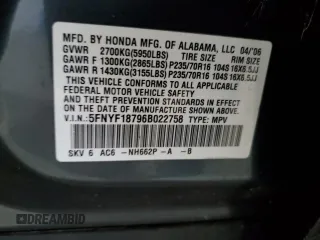 2006 Honda Pilot EX-L z VIN 5FNYF18796B022758, wystawiony jako Copart lot #46899165 z przebiegiem Nie podano mil oraz Nie do naprawy • Non repairable. Historia ofert i sprzedaży dostępna na DreamBid. Obrazek 12.