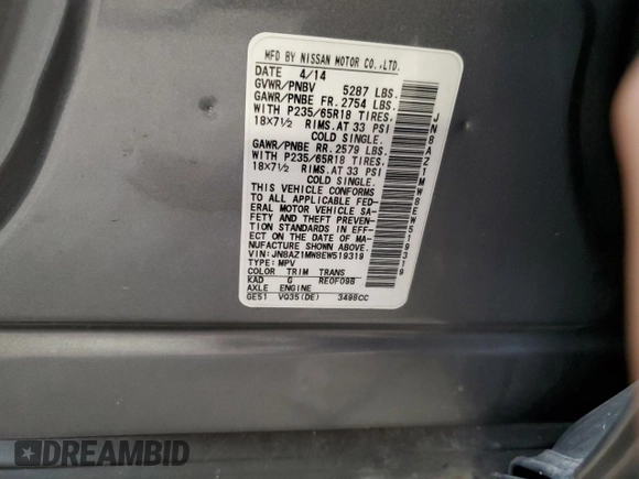 2014 Nissan Murano LE with VIN JN8AZ1MW8EW519319, listed as a Copart auction lot 79046534 with 146,818 mi miles and Clean Title. Bid and sale history available at carsss.com. Image 13.