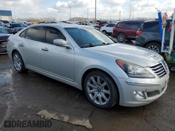 2013 Hyundai Equus Signature with VIN KMHGH4JH8DU058788, listed as a Copart auction lot 46627145 with 80,753 mi miles and Salvage Title. Bid and sale history available at DreamBid. Image 4.