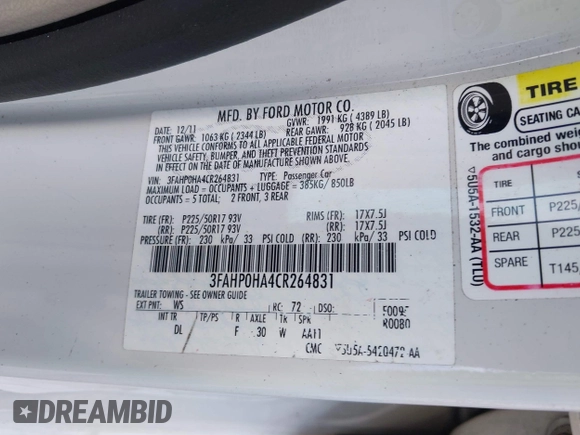 2012 Ford Fusion SE с VIN 3FAHP0HA4CR264831, выставлен на аукционе IAAI как лот 42519103 с пробегом 96 965 миль миль и . История ставок и продаж доступна на DreamBid. Изображение 9.