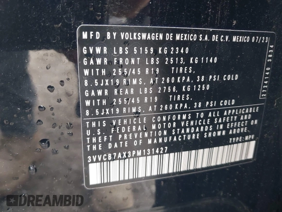 2023 Volkswagen Tiguan SE R-Line Black с VIN 3VVCB7AX3PM131427, выставлен на аукционе IAAI как лот 42314267 с пробегом 19 250 миль миль и . История ставок и продаж доступна на DreamBid. Изображение 9.