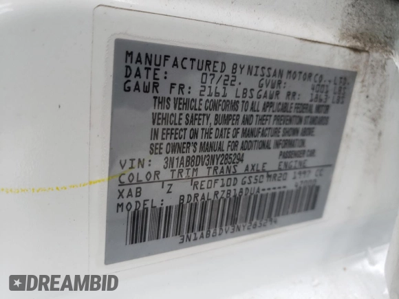 2022 Nissan Sentra SR with VIN 3N1AB8DV3NY285294, listed as a Copart auction lot 45751725 with 45,356 mi miles and Salvage Title. Bid and sale history available at carsss.com. Image 15.
