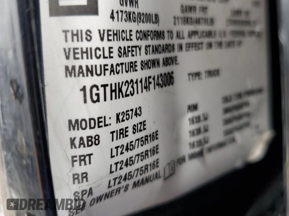 2004 GMC Sierra 2500HD SLT z VIN 1GTHK23114F143006, wystawiony jako Copart lot #55283215 z przebiegiem Nie podano mil oraz Szkoda całkowita • Salvage title. Historia ofert i sprzedaży dostępna na DreamBid. Obrazek 12.
