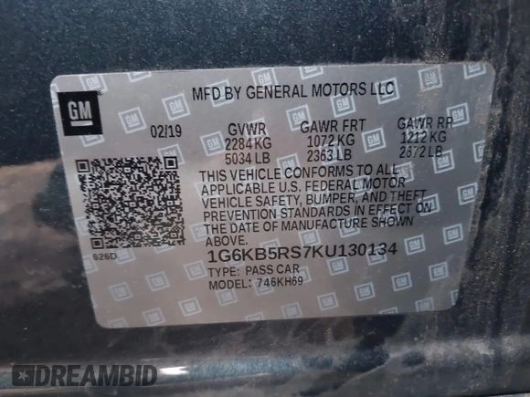 2019 Cadillac CT6 Luxury AWD with VIN 1G6KB5RS7KU130134, listed as a IAAI auction lot 42045059 with 97,085 mi miles and . Bid and sale history available at DreamBid. Image 9.
