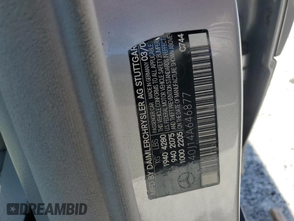 2004 Mercedes-Benz C 230 Kompressor with VIN WDBRF40J14A646877, listed as a Copart auction lot 64629375 with 62,521 mi miles and Salvage title. Bid and sale history available at DreamBid. Image 12.