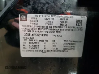 2012 GMC Terrain SLT-2 with VIN 2GKFLXE57C6183895, listed as a Copart auction lot 49180515 with 70,876 mi miles and Salvage title. Bid and sale history available at DreamBid. Image 12.