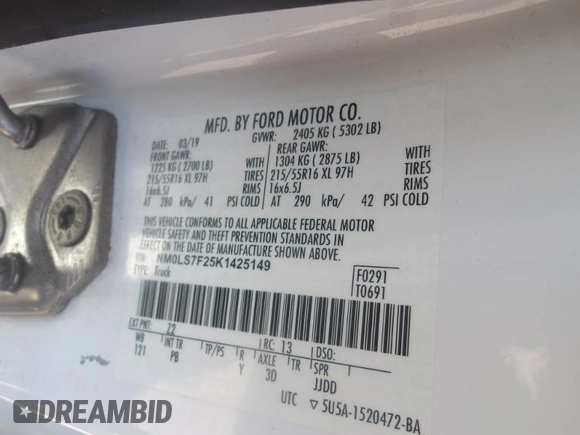 2019 Ford Transit Connect XLT с VIN NM0LS7F25K1425149, выставлен на аукционе IAAI как лот 42567261 с пробегом 92 773 миль миль и . История ставок и продаж доступна на DreamBid. Изображение 12.