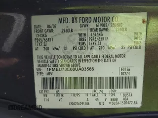 2008 Ford Explorer XLT with VIN 1FMEU73E08UA03586, listed as a IAAI auction lot 41872966 with 145,411 mi miles and . Bid and sale history available at DreamBid. Image 9.