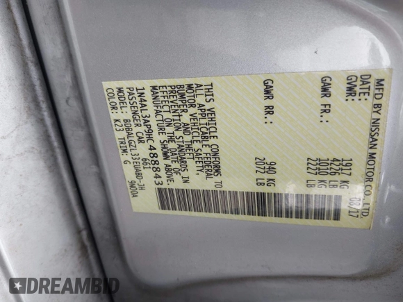 2017 Nissan Altima SR z VIN 1N4AL3AP9HC488843, wystawiony jako IAAI lot #42314162 z przebiegiem 71 713 mil mil oraz . Historia ofert i sprzedaży dostępna na DreamBid. Obrazek 9.
