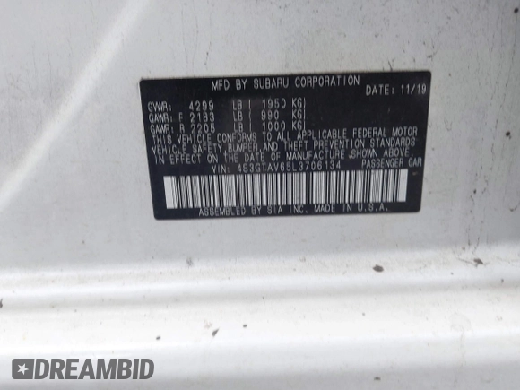 2020 Subaru Impreza Premium z VIN 4S3GTAV65L3706134, wystawiony jako IAAI lot #40711288 z przebiegiem 56 288 mil mil oraz . Historia ofert i sprzedaży dostępna na DreamBid. Obrazek 9.
