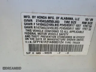 2010 Honda Ridgeline RT with VIN 5FPYK1F21AB003124, listed as a Copart auction lot 46616705 with 133,915 mi miles and Salvage Title. Bid and sale history available at carsss.com. Image 13.