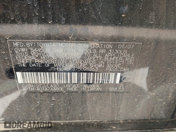 2007 Lexus LS 460 с VIN JTHBL46F375025263, выставлен на аукционе IAAI как лот 42372108 с пробегом 172 558 миль миль и . История ставок и продаж доступна на DreamBid. Изображение 9.
