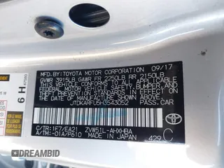 2017 Toyota Prius Two with VIN JTDKARFU5H3543052, listed as a IAAI auction lot 41348624 with 34,903 mi miles. Bid and sale history available at carsss.com. Image 9.
