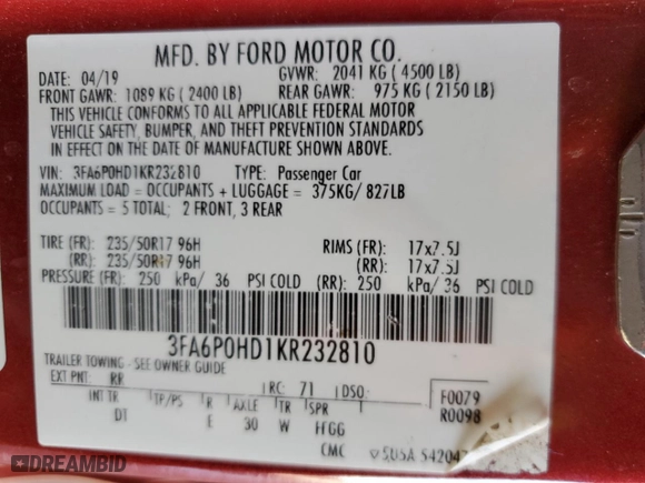 2019 Ford Fusion SE with VIN 3FA6P0HD1KR232810, listed as a Copart auction lot 45913845 with 78,198 mi miles and Salvage Title. Bid and sale history available at carsss.com. Image 12.