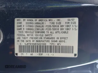 2007 Acura RDX with VIN 5J8TB18287A021669, listed as a IAAI auction lot 42470835 with 107,456 mi miles and . Bid and sale history available at DreamBid. Image 9.