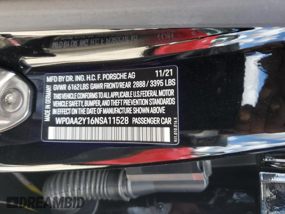2022 Porsche Taycan with VIN WP0AA2Y16NSA11528, listed as a Copart auction lot 77314554 with 19,910 mi miles and Non repairable. Bid and sale history available at DreamBid. Image 13.