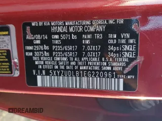 2014 Hyundai Santa Fe z VIN 5XYZUDLB1EG220961, wystawiony jako Copart lot #49885335 z przebiegiem 108 097 mil mil oraz Szkoda całkowita • Salvage title. Historia ofert i sprzedaży dostępna na DreamBid. Obrazek 15.