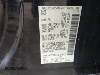 2011 Nissan Titan SL с VIN 1N6AA0EC5BN315853, выставлен на аукционе IAAI как лот 42340624 с пробегом 162 074 миль миль и . История ставок и продаж доступна на DreamBid. Изображение 9.