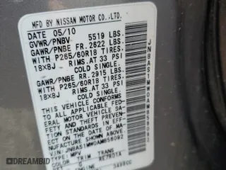 2010 Infiniti FX35 with VIN JN8AS1MW0AM856092, listed as a Copart auction lot 70086704 with 183,242 mi miles and Clean Title. Bid and sale history available at carsss.com. Image 12.