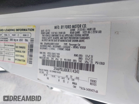 2014 Ford Fusion SE Hybrid with VIN 3FA6P0LU0ER114341, listed as a IAAI auction lot 41578347 with 191,527 mi miles. Bid and sale history available at carsss.com. Image 9.