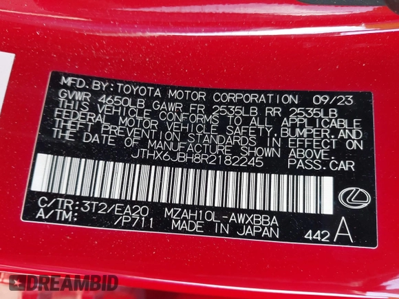 2024 Lexus UX with VIN JTHX6JBH8R2182245, listed as a IAAI auction lot 41205289 with 11,421 mi miles. Bid and sale history available at carsss.com. Image 9.