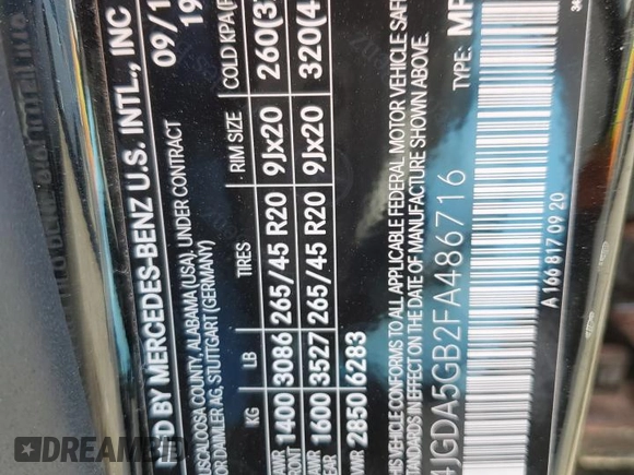 2015 Mercedes-Benz M 400 with VIN 4JGDA5GB2FA486716, listed as a Copart auction lot 88552985 with 18,254 mi miles and Salvage Title. Bid and sale history available at DreamBid. Image 16.