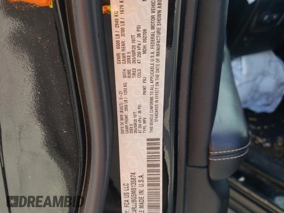 2021 Jeep Grand Cherokee Limited z VIN 1C4RJJBG5M8135874, wystawiony jako Copart lot #53932435 z przebiegiem Nie podano mil oraz Szkoda całkowita • Salvage title. Historia ofert i sprzedaży dostępna na DreamBid. Obrazek 13.