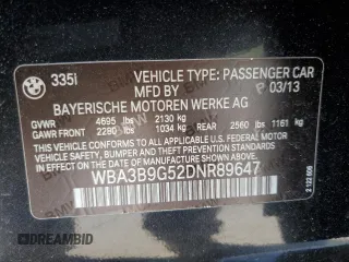 2013 BMW 3 Series 335i xDrive z VIN WBA3B9G52DNR89647, wystawiony jako Copart lot #54180315 z przebiegiem 184 216 mil mil oraz Czysty tytuł • Clean title. Historia ofert i sprzedaży dostępna na DreamBid. Obrazek 12.