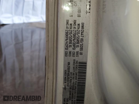 2018 Ram ProMaster City Cargo Tradesman with VIN ZFBERFAB6J6L02358, listed as a Copart auction lot 52919274 with 73,112 mi miles and . Bid and sale history available at DreamBid. Image 13.