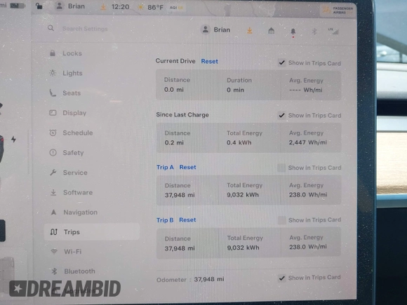 2023 Tesla Model 3 with VIN 5YJ3E1EA1PF545402, listed as a IAAI auction lot 42671354 with 37,948 mi miles and . Bid and sale history available at DreamBid. Image 7.