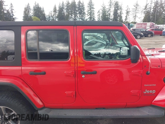 2018 Jeep Wrangler Unlimited Sahara with VIN 1C4HJXEG1JW310817, listed as a IAAI auction lot 42248374 with 64,516 mi miles and . Bid and sale history available at DreamBid. Image 14.
