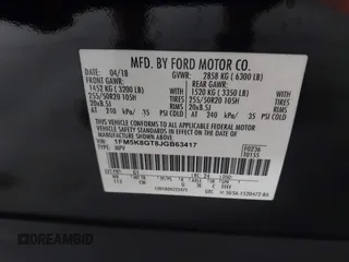 2018 Ford Explorer Sport with VIN 1FM5K8GT8JGB63417, listed as a IAAI auction lot 42580264 with 106,103 mi miles and . Bid and sale history available at DreamBid. Image 9.