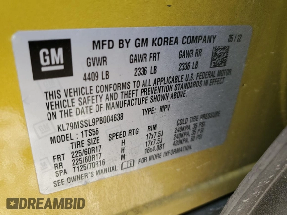 2023 Chevrolet TrailBlazer ACTIV with VIN KL79MSSL9PB004638, listed as a Copart auction lot 42983505 with Not Provided miles and Non Repairable. Bid and sale history available at DreamBid. Image 13.