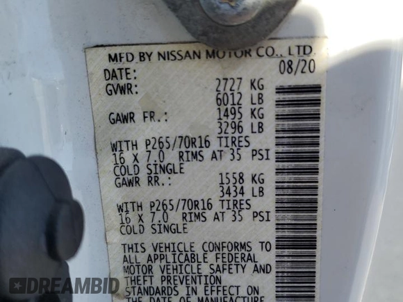 2020 Nissan Frontier S with VIN 1N6ED0CE7LN708977, listed as a Copart auction lot 49546945 with 135,649 mi miles and Salvage title. Bid and sale history available at DreamBid. Image 12.