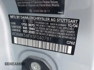 2005 Mercedes-Benz SLK 230/320 z VIN WDBWK56FX5F040781, wystawiony jako IAAI lot #41321130 z przebiegiem 100 319 mil mil oraz . Historia ofert i sprzedaży dostępna na DreamBid. Obrazek 9.