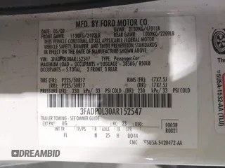 2010 Ford Fusion Hybrid with VIN 3FADP0L30AR152547, listed as a IAAI auction lot 42191154 with 105,180 mi miles. Bid and sale history available at carsss.com. Image 9.